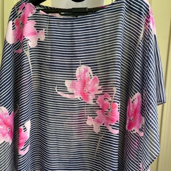 JOULES Rosanna Kimono Cover Up Floral Lux Tunic Navy Pink Sheer Top, One Size - Picture 3 of 6